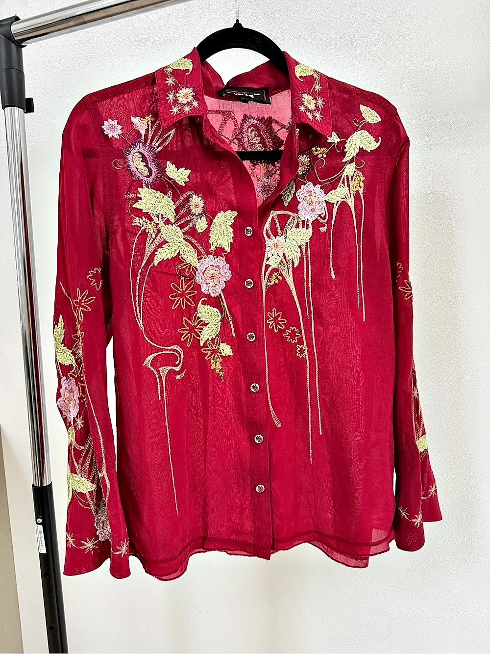 Johnny Was Floral Embroidered Blouse in Red XS Like New